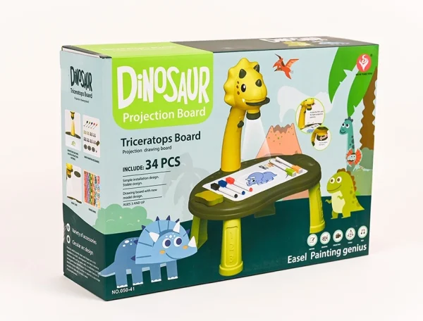 Kresliaci projektor pre deti s motívom dinosaura na batérie - ružový