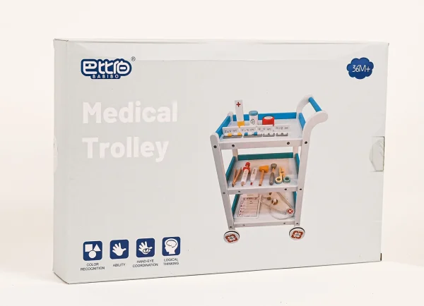 BABIBO Drevený Detský Lekársky Vozík s príslušenstvom 22ks