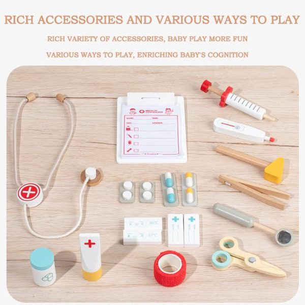 BABIBO Drevený Detský Lekársky Vozík s príslušenstvom 22ks