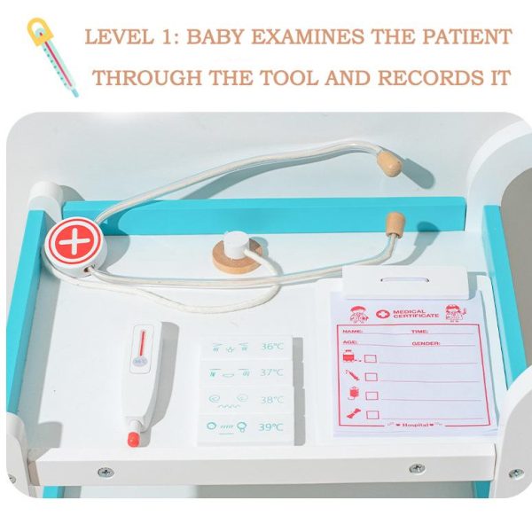 BABIBO Drevený Detský Lekársky Vozík s príslušenstvom 22ks