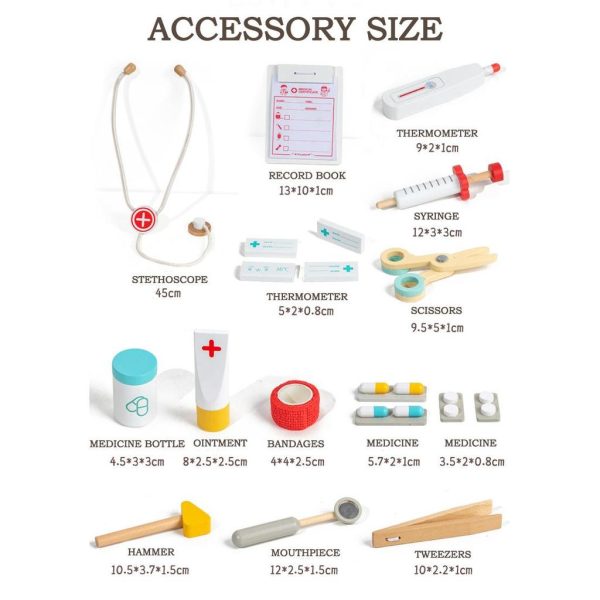 BABIBO Drevený Detský Lekársky Vozík s príslušenstvom 22ks